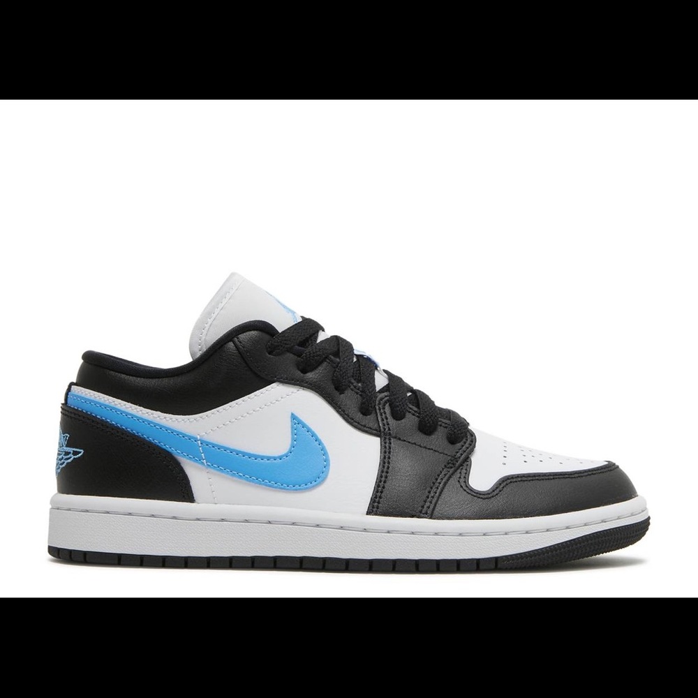 SOLD. Jordan 1 Low
Black University Blue White (W) NWT !! Size 8.5 womens 7